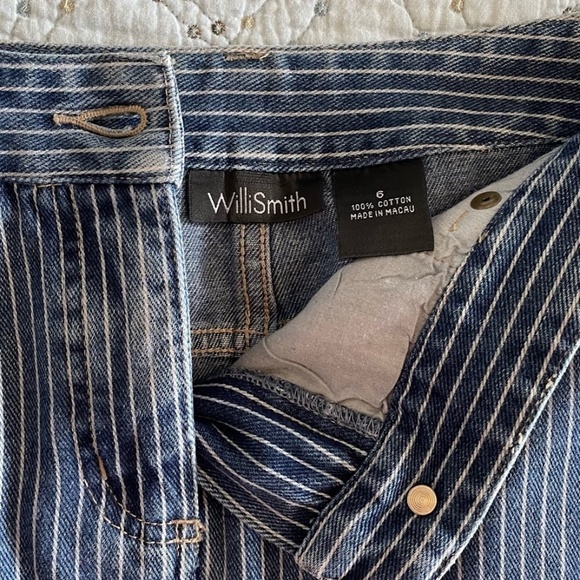 Willi Smith Pin Stripe Blue White 100% Cotton Denim Jean Mini Skirt size 6 EUC - Picture 3 of 3